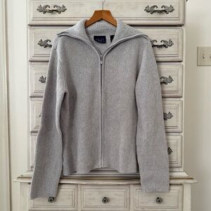 Crazy Horse Liz Claiborne Ribbed Grey Collared Sweater Cardigan